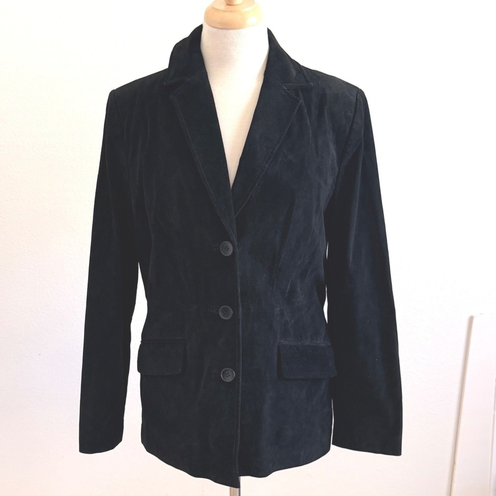 Terry Lewis Classic Suede Sz XS Jacket Black Buttoned Tailored Blazer Y2K